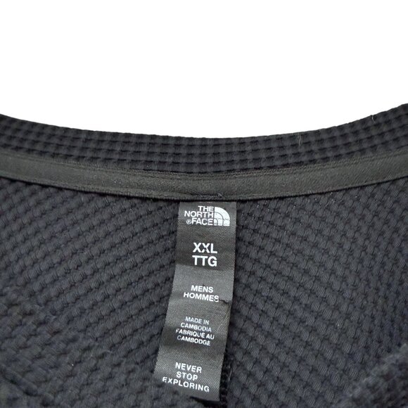 The North Face Mens Henley XXL Black Waffle Knit Long Sleeve Shirt Logo - Picture 7 of 11